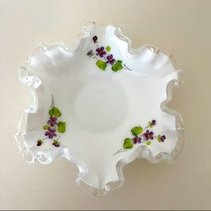 Small Fenton Silvercrest Glass Ruffled Bowl Candy Dish Hand Painted Pam Fielder